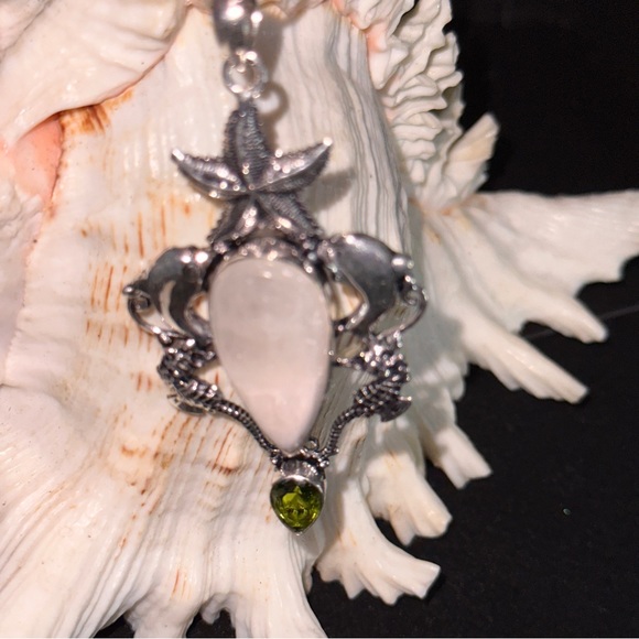Rainbow Moonstone teardrop gem + Starfish + Dolphin handmade statement Pendant - Picture 3 of 6